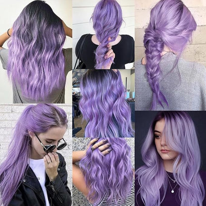 22 inch Colored Hair Extensions, Multi-colors Party Highlights Clip in Synthetic Hair Extensions, Color Party Highlights Hairpieces for Girls Women(10 PCS Light Purple)
