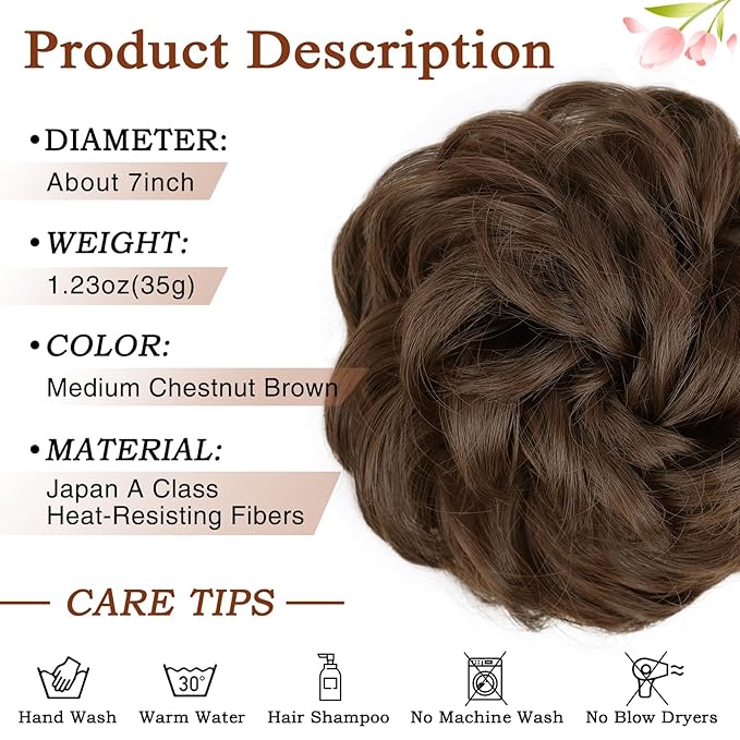 MORICA Messy Bun Hair Piece 1 PCS Curly Hair Bun Scrunchies Extension Synthetic Chignon Ponytail Hairpieces for Women (1-8#(Medium chestnut Brown))