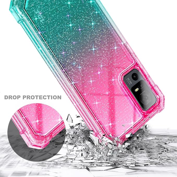 NZND Designed for TCL 40 XE 5G Case, TCL 40 X 5G with [Built-in Screen Protector], Full-Body Protective Shockproof Rugged Bumper Cover, Impact Resist Case (Glitter Pink/Aqua)