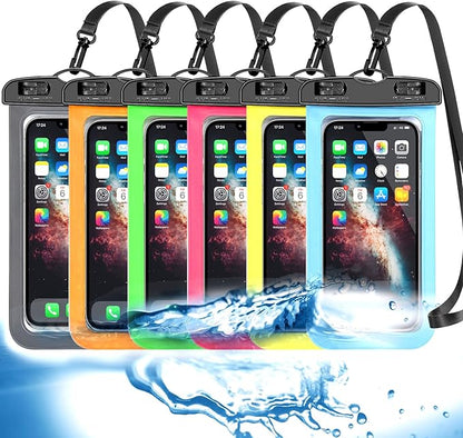 6 Pack Universal Waterproof Phone Pouch, Large Phone Waterproof Case Dry Bag IPX8 Outdoor Sports for Apple iPhone 16 15 14 13 12 11 Pro Max SE, Samsung S25 Ultra,Note,Up to 7.5"