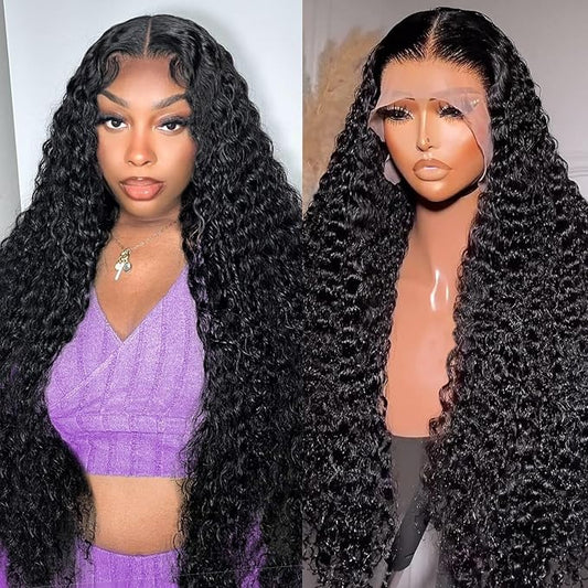 30 Inch Deep Wave Lace Front Wigs Human Hair 13x6 Curly HD Transparent Lace Front Wigs Human Hair 210% Density Pre Plucked with Baby Hair