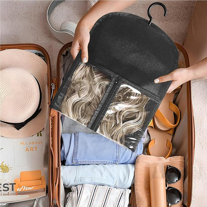 3PCS Hair Extension Holder Wig Storage Bags with Hanger Wig Holder for Multiple Wigs Hanger Dust-proof Storage Organizer with Hook Hair Extensions, wigs & accessories (Black)
