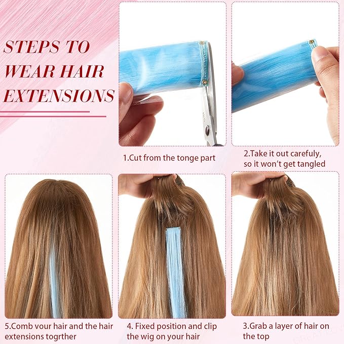 20 Pcs Glow in the Dark Colored Hair Extensions Clip 20 Inch Rainbow Party Hairpiece for Women, 10 Color(Multicolor)