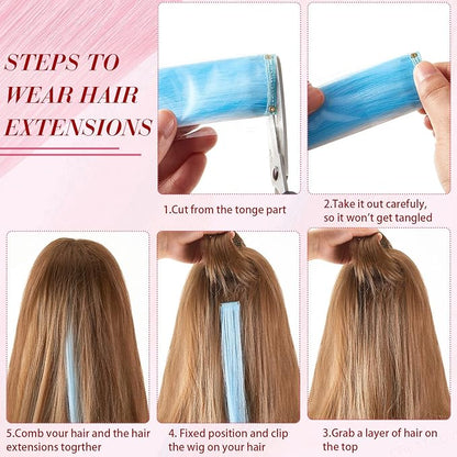 20 Pcs Glow in the Dark Colored Hair Extensions Clip 20 Inch Rainbow Party Hairpiece for Women, 10 Color(Multicolor)