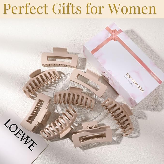 Blond Hair Clips for Women - 8 Pack 4.3 Inch Large Hair Claw Clips for Women Thin Thick Curly Hair, Big Matte Banana Clips,Strong Hold jaw clips