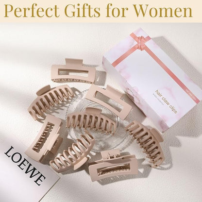 Blond Hair Clips for Women - 8 Pack 4.3 Inch Large Hair Claw Clips for Women Thin Thick Curly Hair, Big Matte Banana Clips,Strong Hold jaw clips