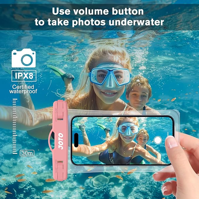 2 Pack JOTO Waterproof Phone Pouch Case Up to 7", IPX8 Underwater Phone Case Cellphone Dry Bag for iPhone 16 15 14 13 12 Pro Max Xs Max XR X 8 7 6S Plus SE/Galaxy S24 S23 S22 S21 -TransparentBlackPink