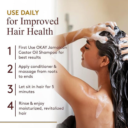 OKAY | Black Jamaican Castor Oil Conditioner | For All Hair Types & Textures | Revive - Moisturize - Grow Healthy Hair | with Argan Oil & Shea Butter | Free Of Parabens, Silicones, Sulfates , PALE YELLOW , 12 Oz