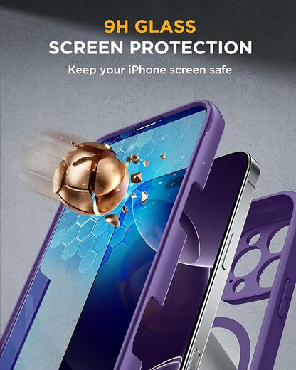 Miracase Magnetic for iPhone 16 Pro Case Full-Body Phone with Built-in Glass Screen Protector, [Compatible with MagSafe] Military Drop Proof 16 Pro Cover Bumper 6.3 inch, Purple