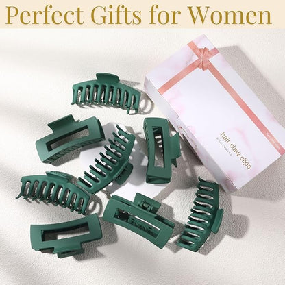 Green Hair Clips for Women - 8 Pack 4.3 Inch Large Hair Claw Clips for Women Thin Thick Curly Hair, Big Matte Banana Clips,Strong Hold jaw clips