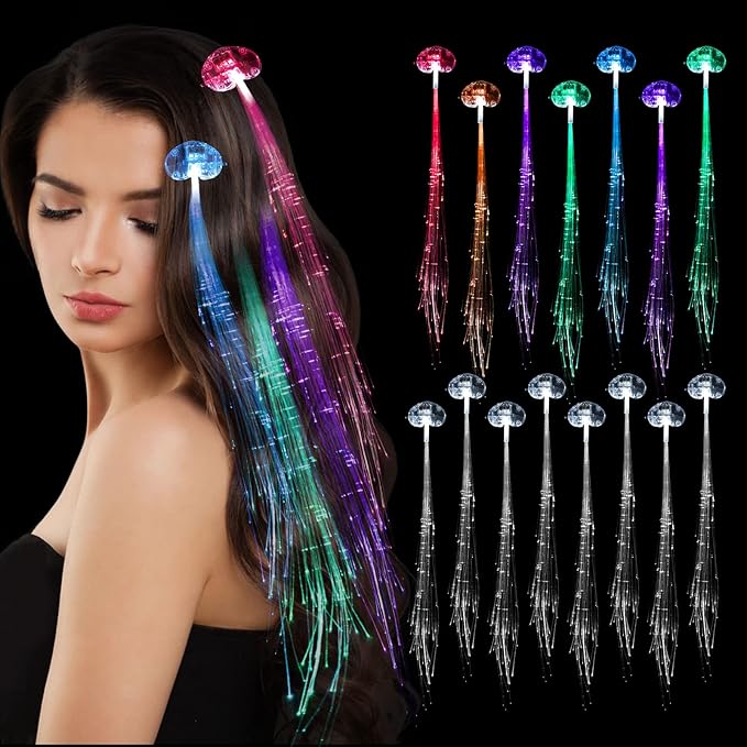 25 Pack Led Light Up Fairy Hair Accessories Braid Extension Clips for Women Girls, Glow in the Dark Party Favors Supplies Neon Rave Accessories Wig for Festival Halloween Christmas Birthday
