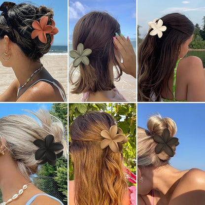 Hair Clip, 6 Pcs Large Flower Claw Clips for Thick & Medium Hair, Hawaiian Flower Hair Clips, Beach Hair Accessories for Women and Girls - Basic