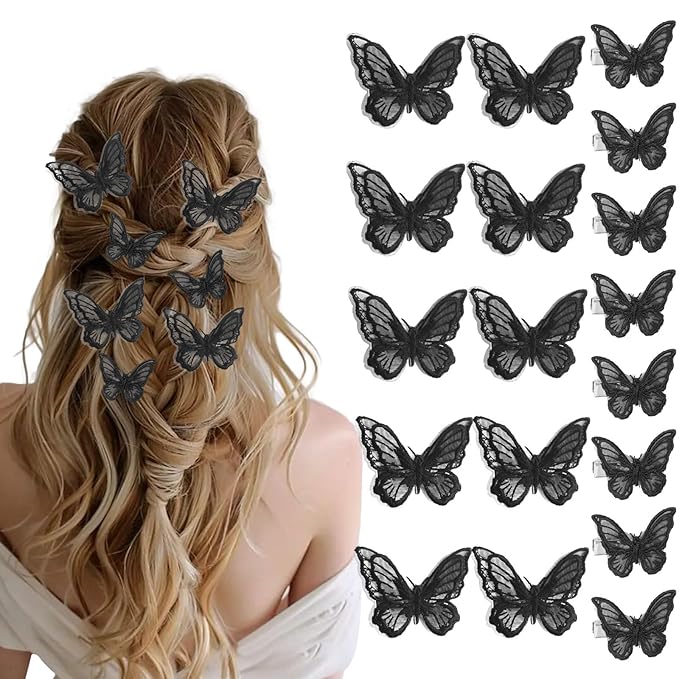 20Pcs Butterfly Hair Clips - Black Moving Butterfly Clips Fairy Accessories for Women & Teens
