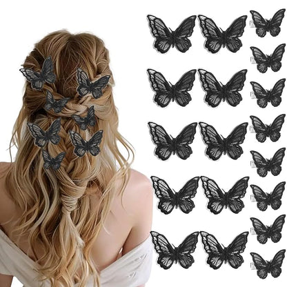 20Pcs Butterfly Hair Clips - Black Moving Butterfly Clips Fairy Accessories for Women & Teens