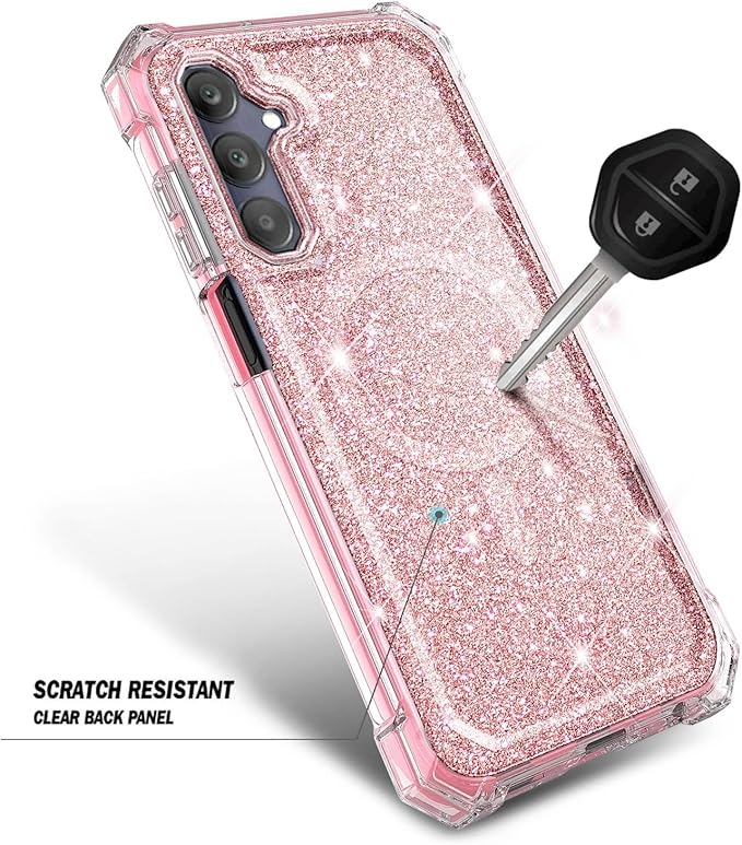 Designed for Samsung Galaxy A36-5G Phone Case, Magnetic Compatible with MagSafe, [Raised Corners Drop Protection] Shockproof Protective Bumper Cover (Glitter Rose Gold)