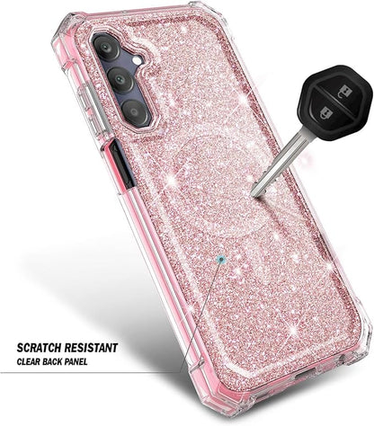 Designed for Samsung Galaxy A36-5G Phone Case, Magnetic Compatible with MagSafe, [Raised Corners Drop Protection] Shockproof Protective Bumper Cover (Glitter Rose Gold)