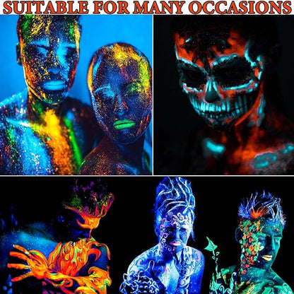 6 Pcs Glow in the Dark Face Body Paint,Blacklight Neon Face & Body Paints,Easily Cleanable Paint Set Neon Makeup Glow in the Dark Party Supplies