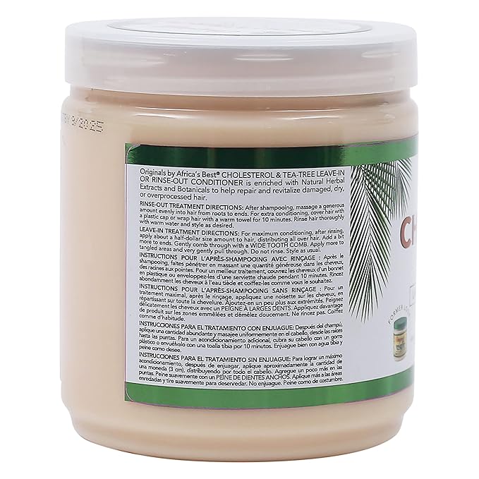 Originals by Africa's Best Cholesterol Tea Tree Oil, Rinse-Out Plus Leave in Conditioner, Repair and Revitalize Damaged, Dry, Overprocessed Hair, 15 oz