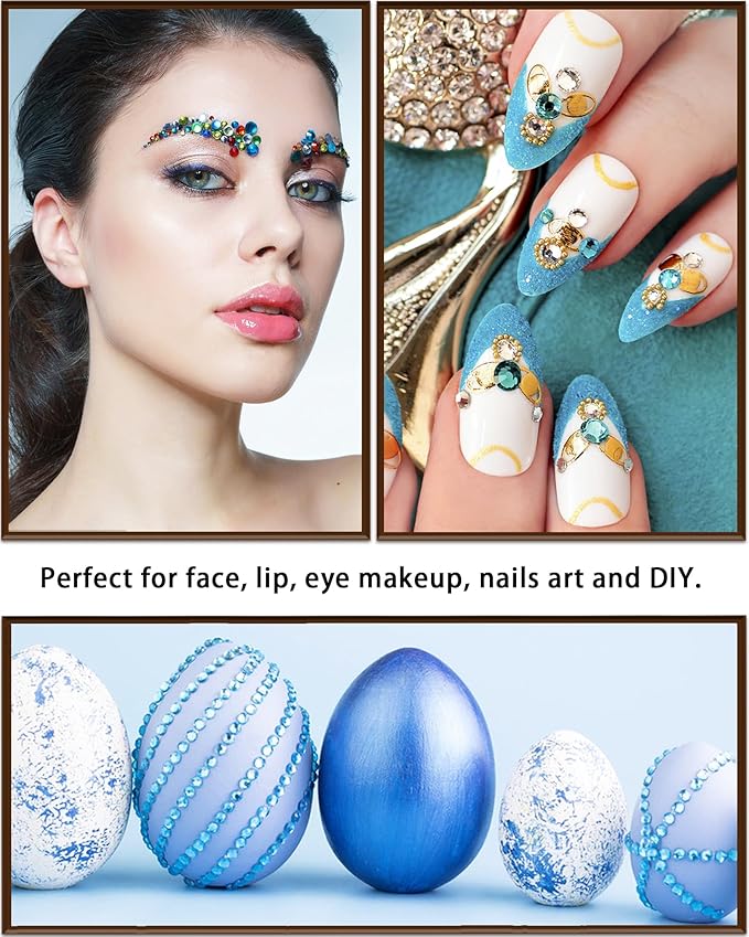 NIACONN 1760 Pcs Lake Blue Hair Jewels Face Gems Stick on, Self Adhesive Glitter Rhinestones Stickers for Women Body Eyes Nails Festival Halloween Makeup & Crafts
