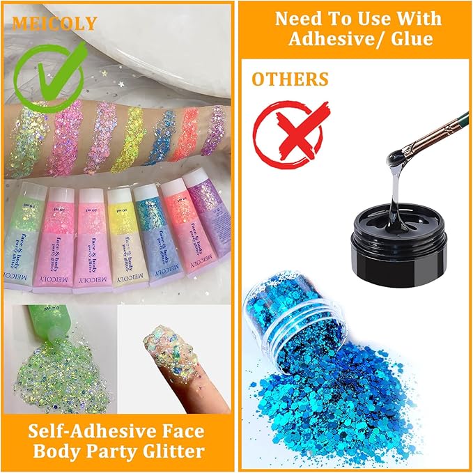 MEICOLY Chameleon Lime Green Body Glitter, Color Changing Mermaid Holographic Glitter Gel for Face, Body, Hair, Festival Party Cheer Makeup