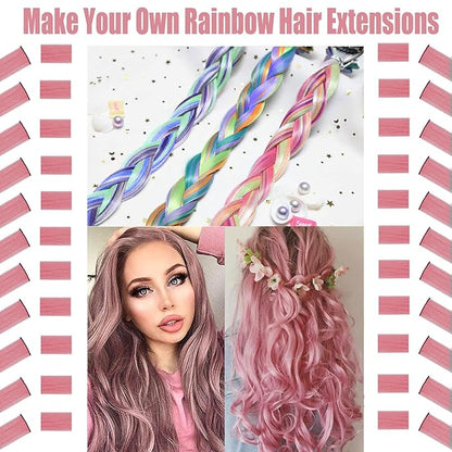 12 PCS Rose Pink Hair Extensions Clips In, Straight Pink Clip Colored Party Highlights Accessories for Women Grils Synthetic Hairpiece Straight 20 Inch