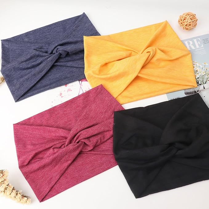 DRESHOW Extra Wide Headbands for Women Cotton Turban Knotted Bandana Head Bands Non Slip Boho Hair Accessories for Sports & Yoga