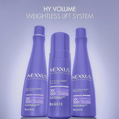 Nexxus Hy-Volume Weightless Lift Cloud Foam Treatment for Flat & Limp Hair, 48 Hours Volume, ProteinFusion with Collagen & Hyaluronic Acid, 5.5 fl oz