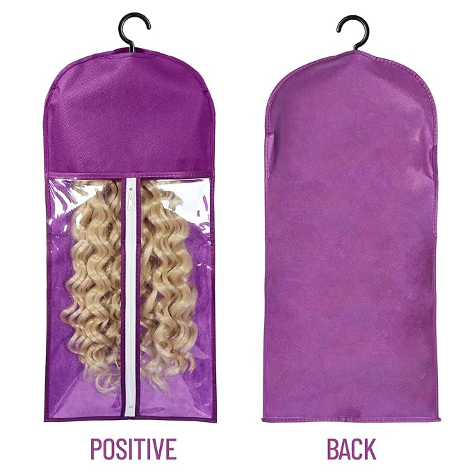 3PCS Wig Bags Storage with Hanger Wig Holder Wig Hanger for Multiple Wigs Portable Hair Extension Holder Dust-proof Hair Extension Storage Wigs Stand Hair Extensions, wigs & accessories (Purple)