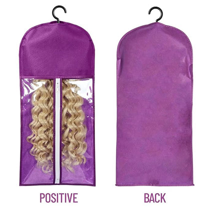 3PCS Wig Bags Storage with Hanger Wig Holder Wig Hanger for Multiple Wigs Portable Hair Extension Holder Dust-proof Hair Extension Storage Wigs Stand Hair Extensions, wigs & accessories (Purple)