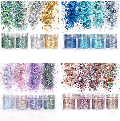 Body Glitter 16 Colors Chunky Glitter for Body Face Hair Make Up Nail Art Mixed Color Glitter