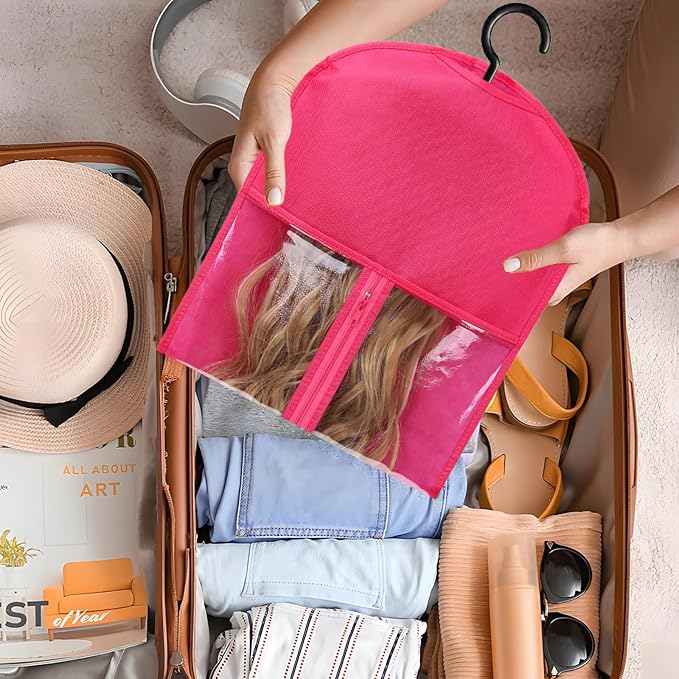 12PCS Wig Bag Hair Extension Holder Wig Storage Wig Holder for Multiple Wigs Hair Extension Hanger Hair Extension Storage Wig Organizer for Multiple Wigs (6PCS BLACK &6PCS HOT PINK)