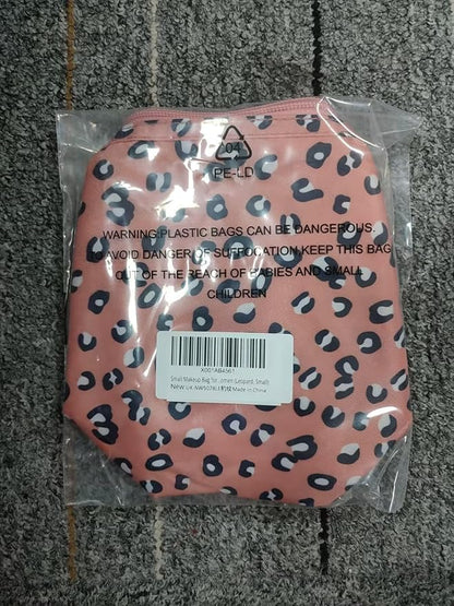 Narwey Small Cheetah Makeup Bag for Purse Mini Cosmetic Bag Travel Makeup Pouch Zipper Pouch Cute Make up Bags with Compartments for Women Girls (Leopard, Small)