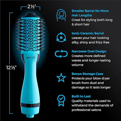 Blow Dryer Brush with Case | Ultra Lightweight Hair Dryer Brush Straightens, Volumizes & Creates Loose Waves | Hot Air | One Step Blowout and Volumizer by SKYPRO