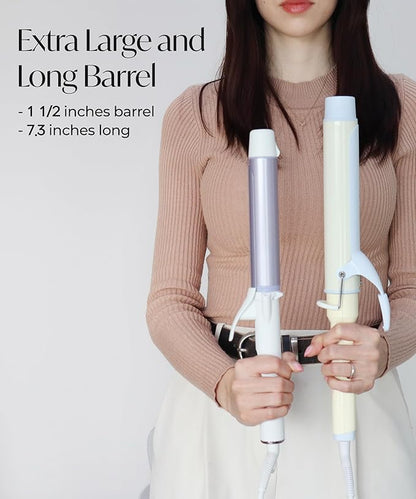 1 1/2 inch Extra Long Curling Iron - 10 Temperature Modes Fast and Easy Styling - 7.3" Ceramic Barrel Hair Wand for All Hair Types Blowout, Beach Waves, Bouncy Curls - Cotton Candy