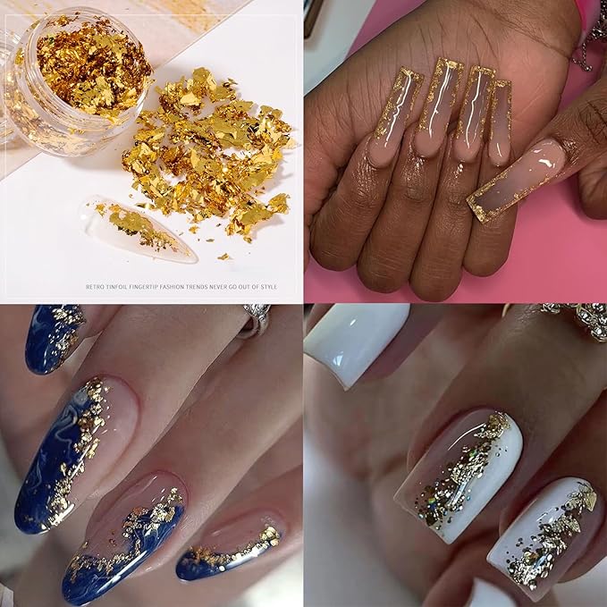 Nail Art Rhinestones Flatback Gold Nail Charms Multi Shapes Crystal Mixed Glitter Foil Design Gold Gems Accessories for Women Manicure Decorations Supplies