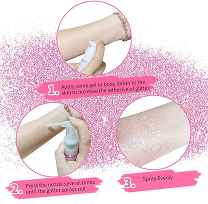 MEICOLY Pink Hair and Body Glitter Spray,Shinny Sparkle Glitter Spray for Clothes,Loose Shimmer Hairspray for Festival Rave Makeup/Stage Performance,Lightweight,25g/0.88OZ