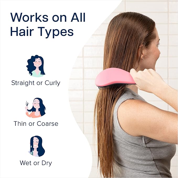 Crave Naturals Glide Thru Detangling Brush for Adults and Kids - Detangler Hair Brush for Curly or Straight, Wet or Dry Hair - Gentle on Tangles Hair Comb - 7.5x3-Inch, Pink and Purple (Pack of 2)