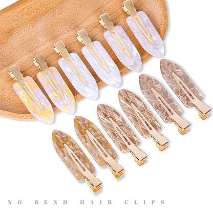 No Crease Creaseless No Bend Hair Clips For Styling Non Slip Flat Clips For Makeup Hair Accessories For Women,White Gold Color,12 PCS