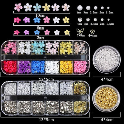 Nail Art Pearls Flatback Rhinestones Flower Nail Charms Gold Silver Beads White Half Round Supplies Luxurious Design Jewelry DIY Crafts Accessories for Women Manicure Decorations