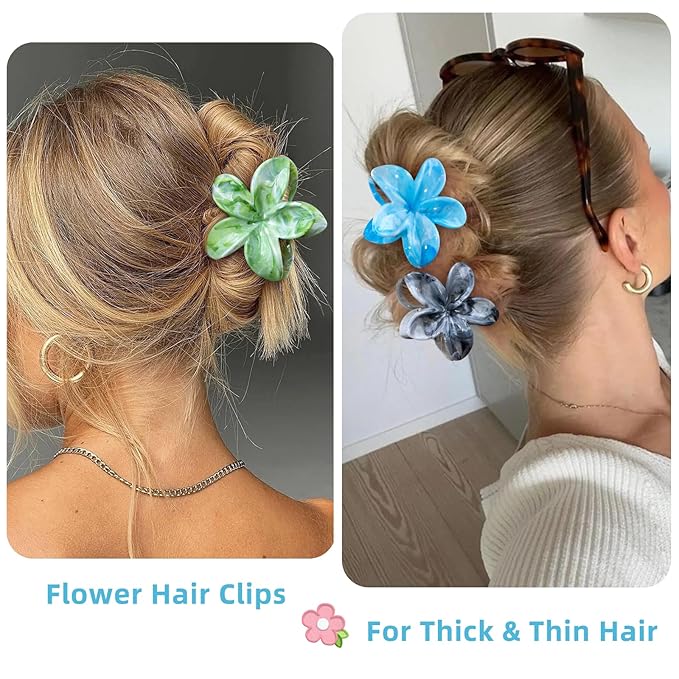 Flower Claw Clips, 4PCS Hawaiian Plumeria Flower Hair Clips, Artistic Multi Color Smudge Pattern Barrettes, Beach Tropical Hair Accessories for Women and Girls, Color G