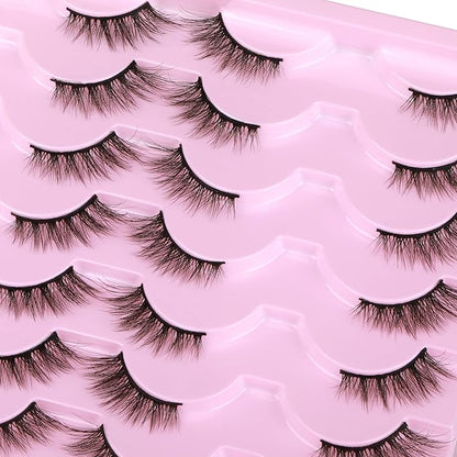 Newcally Half Lashes Mink Natural Cat Eye Wispy False Eyelashes 3D Volume Strip Fake Eyelashes Accent Corner 3/4 Eye Lashes DIY Cluster Faux Mink Half Eyelashes 14 Pairs