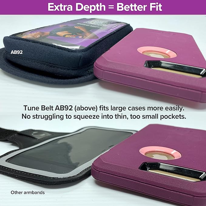 Tune Belt AB92EX3 Running Armband for iPhone 16/15/14/13 Pro Max, Plus, Galaxy Ultra/Plus/Note – Fits Large Phone with Large Case, Phone Holder Includes EX3 Strap Extender for XL Biceps (Black)
