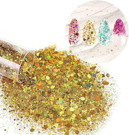 24 Color Sequins & Fine Glitter Mix - Holographic Glitter Flakes for Face, Body, Eye, Hair & Nail Art