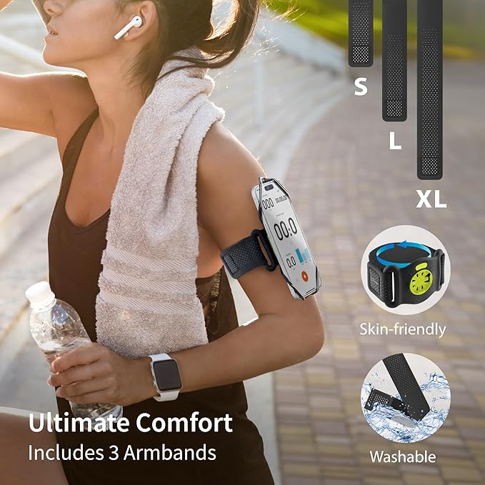 BONE Run Tie Connect Kit 2, Magnetic Running Phone Holder, Detachable & 360 Rotatable Sport Armband, Skin-Friendly Silicone Phone Carrier for Most Smartphones