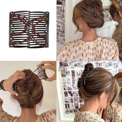 5 Pieces Stretchy Magic Hair Comb Adjustable Elastic Comb Clip for Women Girls No Crease Hair Pins Vintage Bun Maker for Curly Thick Wavy Hair Ponytail
