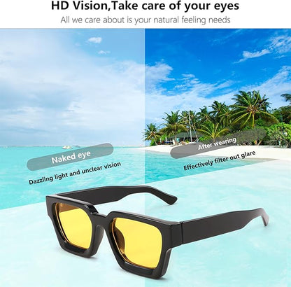 FEISEDY Retro 90s Square Sunglasses for Women Men Trendy Chunky Rectangle Sunglasses UV400 Protection B2385