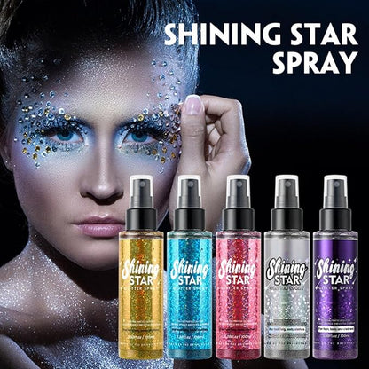 MAEPEOR Body Glitter Spray Long Lasting Shiny Body Glitter Quick-Drying Shimmer Glitter Spray for Face Body Hair Clothes (100ml, Blue)