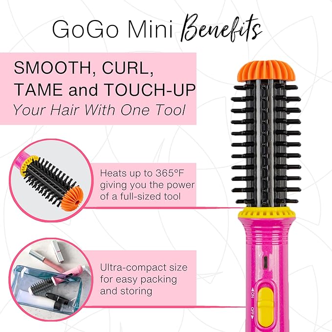 CALISTA GoGo Mini Heated Round Brush | Curl, Touch-Up, De-Frizz, Smooth, and Style Hair with Mini 7” Styling Tool | Heats to 365°F | Perfect Travel Tool | Dual Voltage (Cheetah)