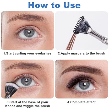 PAGOW 2 Pcs Folding Angle Scalloped Lash Brush, Multifunctional Mascara Fan Brush for Lashes, Eyelash Comb Separator Wands Makeup Tool (Black+Yellow)