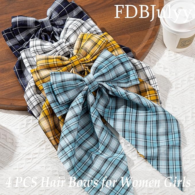 4 PCS Big Hair Bows for Women - Bow-knot Clips for Thick & Thin Hair, Nonslip Bow Claw Clips